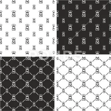 Navy Captian or Boat Captain Avatar Big & Small Seamless Pattern Set Stock Illustration