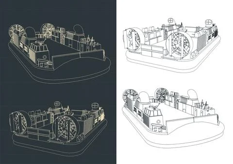 Navy carrier hovercraft drawings Stock Illustration