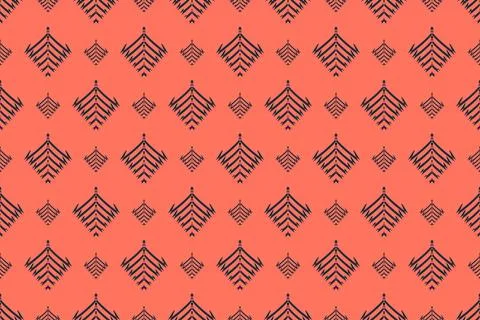 Navy chevron-like motifs repeat over a warm coral field, creating a bold co.. 스톡 일러스트