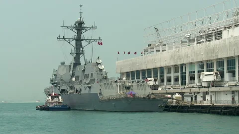Navy Destroyer Michael Murphy docked in Victoria Harbour Cruise Terminal Stock Footage 165623830