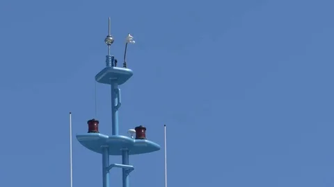 Navy Devices on Ship Mast Stock Footage 77357765