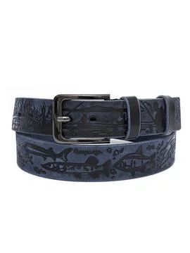 Navy fish pattern leather belt buckle coiled Stock Photos