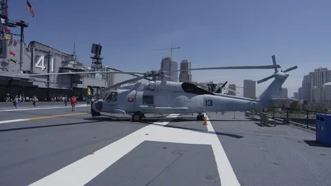 Navy helicopters at flight deck Stock Footage 86792757