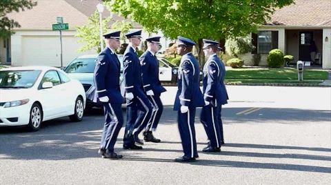 Navy Members Marching at Funeral Stock Footage 32677197