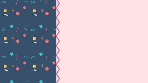 Navy Memphis pattern strip scrolling down with a zigzag edge on the left, r.. Stock Illustration