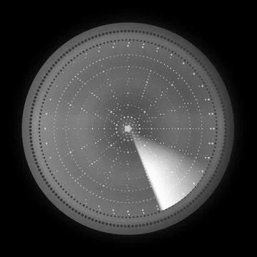 Navy or air sonar, digital radar gray dotted display searching, vector scanning 스톡 일러스트