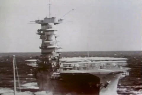 Navy pilots practice fleet exercise on USS Saratoga and USS Lexington - 1971 Video stock 102189832