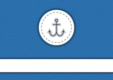 Navy poster with sea waves pattern on background, anchor and copyspace Stock Illustration