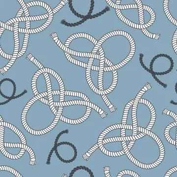 Navy rope seamless pattern. Curved nautical loops and knots, repeated marine Stock Illustration