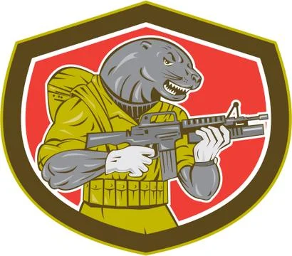 Navy seal with armalite rifle shield Stock Illustration