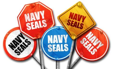 Navy seals, 3D rendering, rough street sign collection Stock Illustration