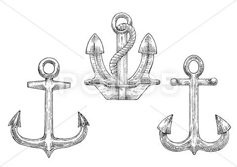 Navy ship anchors with rope sketch icons ~ Clip Art #62330251