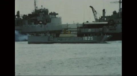 Navy ship arriving at harbour Stock Footage