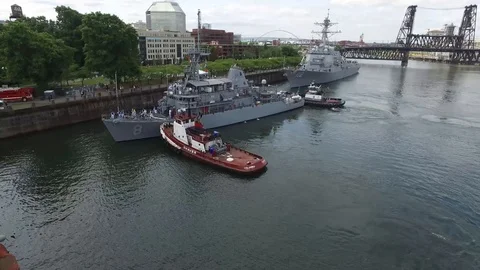 Navy Ship Docking with Tugboat During Fleet Week 3 Stock Footage 92497264