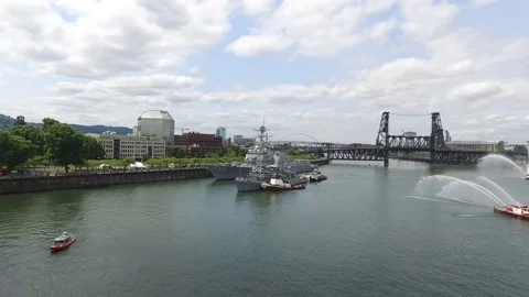 Navy Ship Docking with Tugboat During Fleet Week Stock Footage 92497362