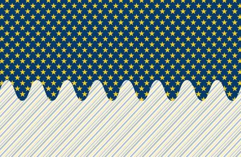 Navy Star Pattern With Scalloped Edge and Pastel Diagonal Stripes Decorativ.. 스톡 일러스트