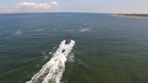 Navy submarine topdown half submersed Video stock 90083590