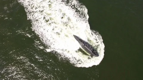 Navy submarine topdown half submersed Stock Footage 90083659