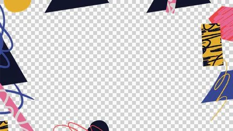 Navy triangles, mustard circle, patterned strips and scribbles are framing Stock Illustration