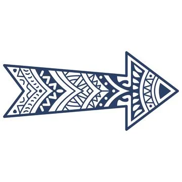 Navy tribal boho patterned right pointing arrow decorative doodle. Illustrazione stock