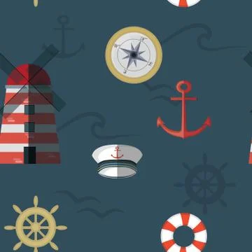 Navy vector seamless pattern in blue, white, red Stock Illustration