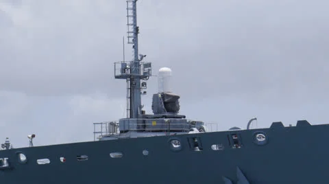 Navy warship bow vulcan machine gun Stock Footage 24695506