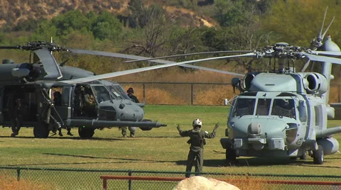 Navy's HS-60 Seahawk Copter standby Stock Footage