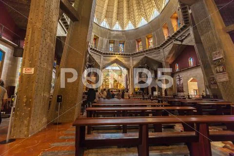 NAZARETH, ISRAEL - FEBRUARY 21, 2013: Interior of Annunciation Cathedral Stock Photos