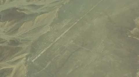 Nazca Lines, Humming Bird, Aerial View from a plane Stock Footage