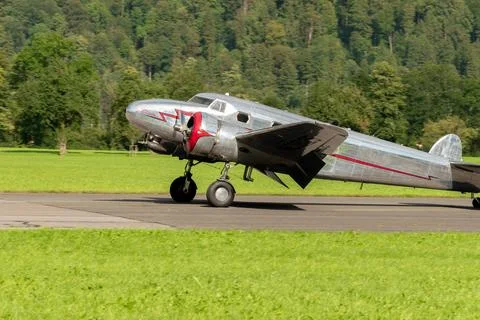 NC-81125 Lockheed Model 12 Electra Junior airplane in Mollis in Switzerland Stock Photos