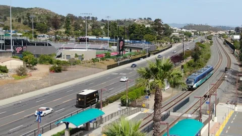NCTD Sprinter Train at Palomar College Station Aerial 4K Stock Footage 334632306