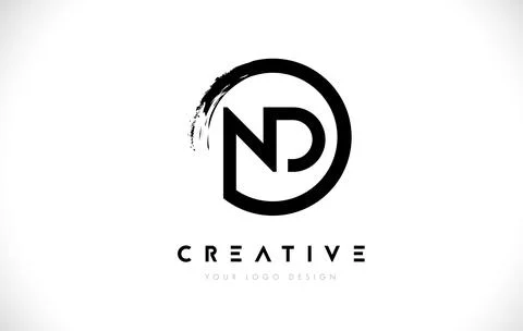 ND Circular Letter Logo with Circle Brush Design and White Background. Illustrazione stock