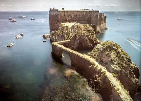 Nd filter longtime exposure view at fort of sao joao baptista on berlengas is Stock Photos