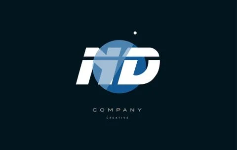 Nd n d  blue white circle big font alphabet company letter logo Stock Illustration