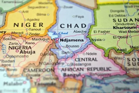 Ndjamena Chad Macro World Map Defocused Bokeh Background Close Up Image Stock Photos