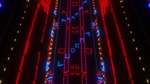 Ndless forward movement over the grid with flashing red and blue lights. 3d rend Stock Footage 306158046