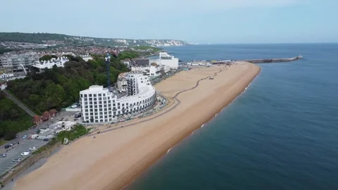 NE facing view of the beach at Folkestone, Kent Stock Footage 241610007