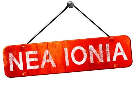 Nea ionia, 3D rendering, a red hanging sign Stock Illustration