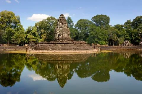 Neak pean with pool, this system is situated on an artificial island in the c Stock Photos