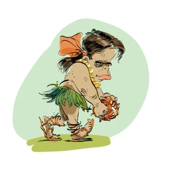 Neanderthal girl evolution Stock Illustration