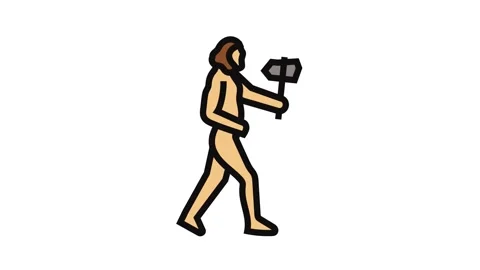 Neanderthal human evolution color icon animation Stock Footage 326097311