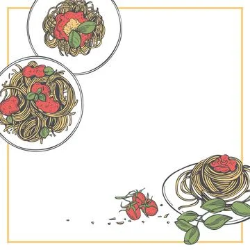 Neapolitan spaghetti. Vector background. Stock Illustration