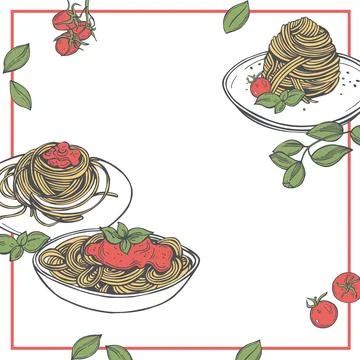 Neapolitan spaghetti. Vector background. Stock Illustration