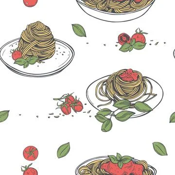 Neapolitan spaghetti. Vector pattern Illustrazione stock