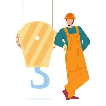 Near Crane Hook Staying Construction Worker Vector イラスト素材
