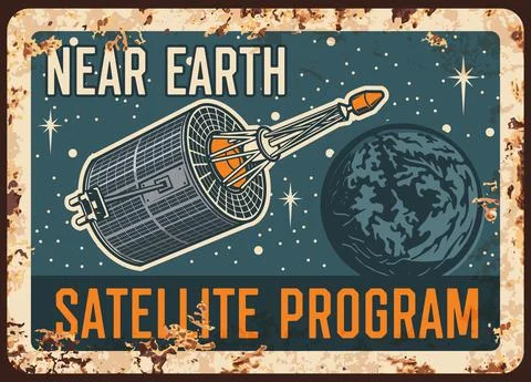 Near earth satellite program vector rusty plate Illustrazione stock