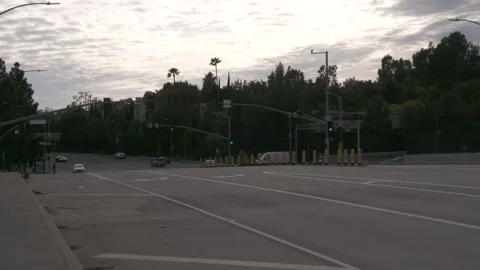 Near Empty Sunset Blvd at Rush Hour Covid 19 Stock Footage 136710917