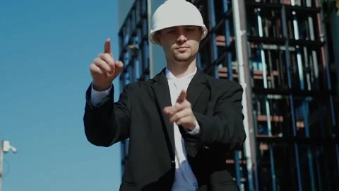 In the near future: a professional designer in a suit is working on an architect Stock Footage 249263202