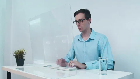 In the Near Future Stylish Man Using His High-Tech Computer with Transparent Stock Footage 138202514