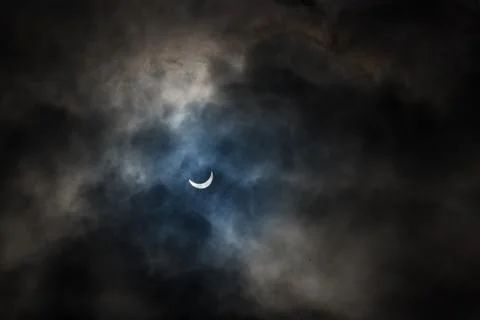 Near total eclipse of the Sun. The moon covers the sun in a solar eclipse  Stock Photos